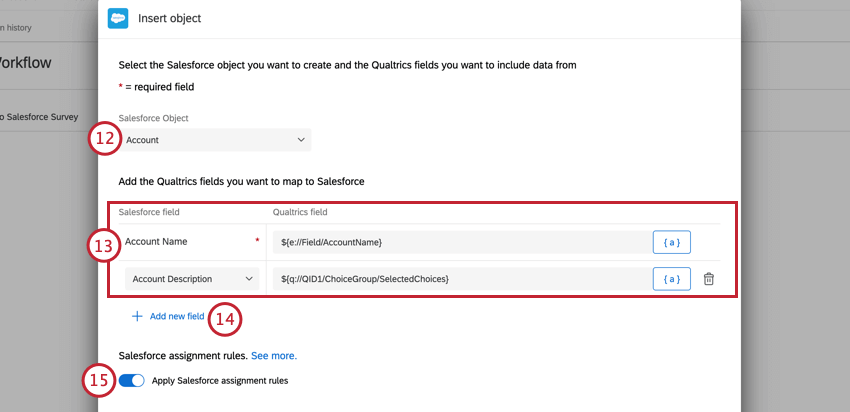 Asignación de campos a un objeto de Salesforce
