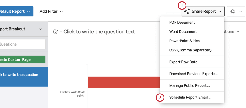 facendo clic su condividi rapporto e poi su e-mail di rapporto pianificato