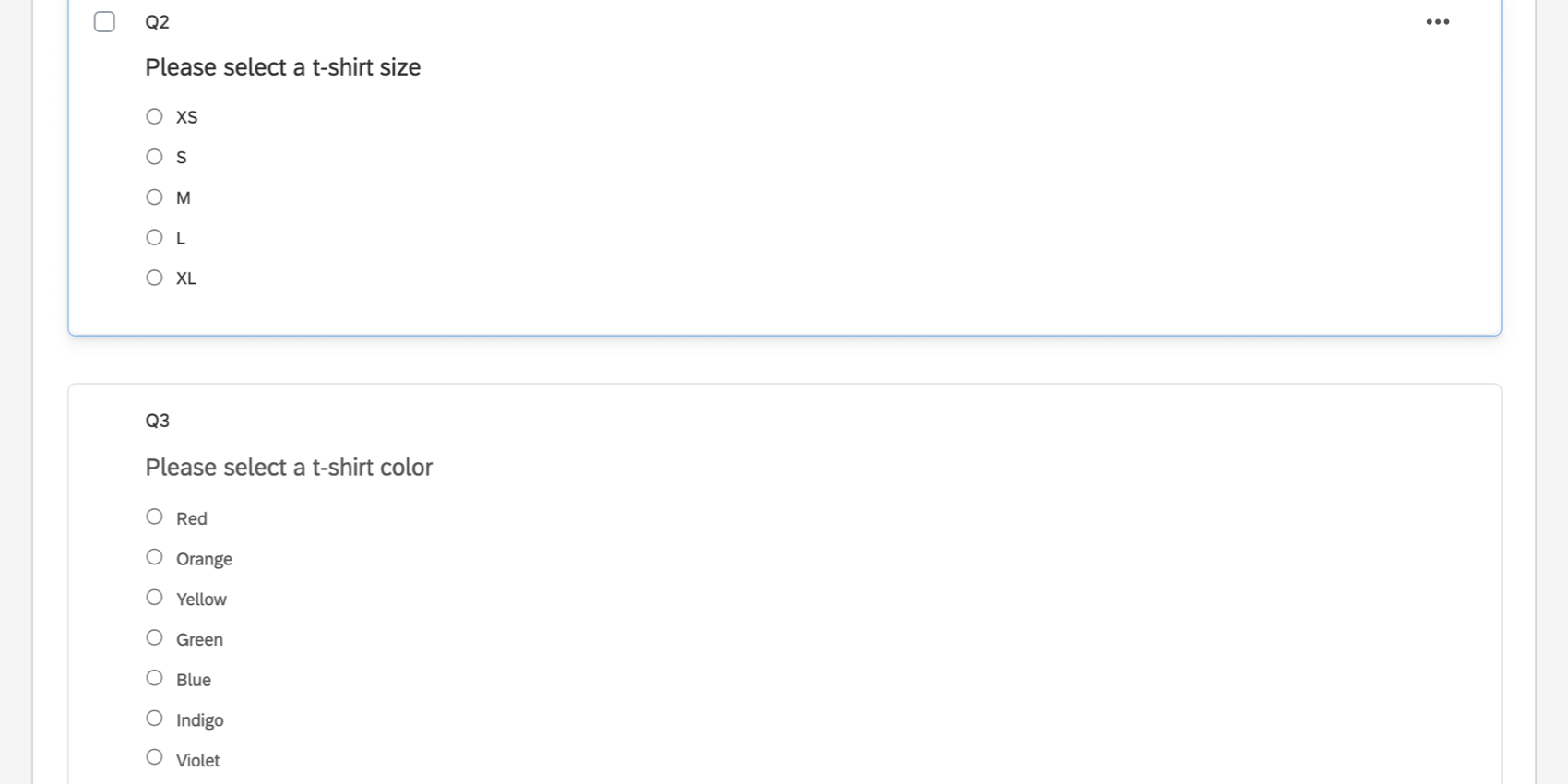 two questions in the survey editor